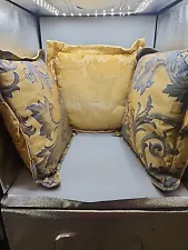 3 Versace Pillow Gold Royal Blue Square 18" Italy Reversible Regal Jacquered