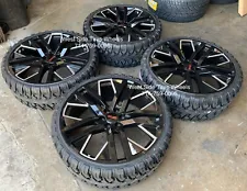 24” SIERRA YUKON NEXT GEN BLACK MILLED WHEELS TAHOE SILVERADO 33” MT Mud Tires