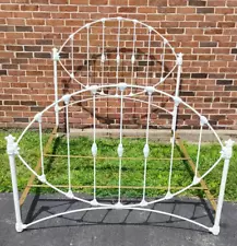 Antique French Country White Cast Iron Queen Bed Frame Ornate Oval Headboard VGC