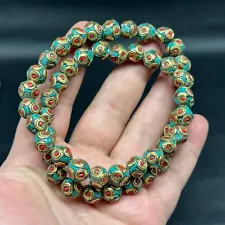 Tibetan Nepal Jewelry Beautiful Handmade Brass 50 Turquoise And Red Stone Beads