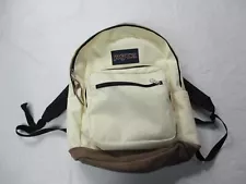 JanSport Backpack Off White coconut Retro Style Suede Leather Bottom Right Pack