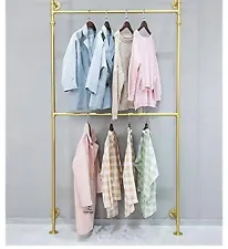 FODUE Industrial Pipe Clothes Rack Wall Mounted Gold Iron Garment Bar Multi-