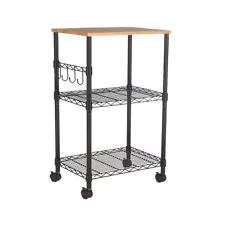 Microwave Cart - Black Utility Storage with Locking Wheels, 34" Height