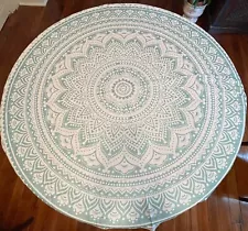 Anjaniya India Rectangle Table Cloth Lotus Green Cream approx: 59" x 56" NWT