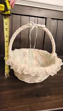 11.5" T Vintage Bear Lined White Wicker Baby Shower Basket