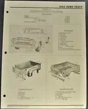 1960 Ford F-100 Truck Crash Parts Sheets Pickup Panel Excellent Original 60