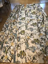 2 Panels Custom Floral & Birds Drapes Pinch Pleated Linen 48W X 94.5”L READ