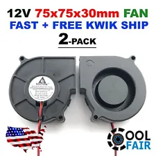 12v Gdstime 75x75x30mm Brushless Turbo Blower Cooling Fan 75mm 7530 2-pin 2-Pack