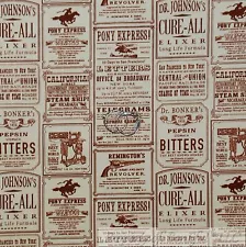 BonEful Fabric FQ Cotton Quilt Brown VTG Old Antique Newspaper Pony Express Sale