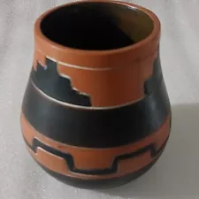 Vintage Red Clay Pot 5" Aztec Design, Sign By Armando From Mexico