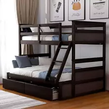 BIADNBZ Twin Over Full Bunk Bed with Storage Drawers, Solid Wood Bunkbed Conv...