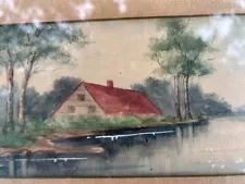 All Original, Antique, Artist Signed, Waterfront Landscape, Framed Watercolor