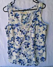 FADED GLORY Blue Roses Women's Tank Top Lightweight Blouse L (12-14)