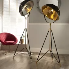 Holywood Floor Lamp Metal Tripod Vintage Light Industrial Gold Black Film Lamp