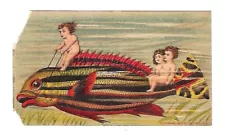 c1890 Victorian Trade Card Bankrupt Sale for Clothing, Fantacy Childred/ Fish