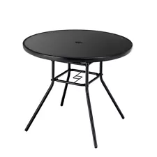 34" Patio Outdoor Garden Round Dining Table For 4 People With 1.5" Umbrella Hole