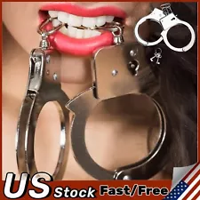 Professional Double Lock Silver Steel Police Handcuffs w/ Keys