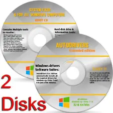 HP & Dell Computers Repair/Recovery Disc for Windows 10, 7, 8, XP CD 2 Disks