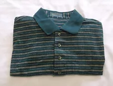 Descente Golf Collection Polo Shirt Men Sz L Short Sleeves Cotton Striped Green