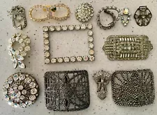 Mixed Lot 13 Vintage Rhinestone Marcasite Items Shoe Clip Backless Brooch Button