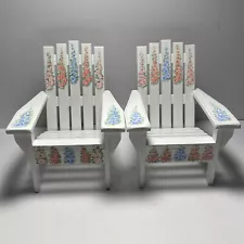 Dollhouse Miniature Wood Adirondack Chair Hand Painted Flowers Pair White