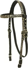 Western Horse Heavy Black Nylon Cheetah Print Browband Headstall Bridle