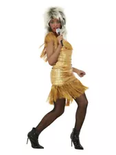 Tina Turner Womens Costume Dress Pop Singer 70s 80s 90s Rock Outfit Gold Fringe