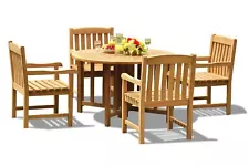 5pc Grade-A Teak Dining Set 48" Round Butterfly Table 4 Devon Arm Chairs Outdoor