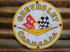 VINTAGE CHEVROLET PORCELAIN SIGN 1961 OLD CORVETTE SPORT CAR CHEVY DEALER SALES