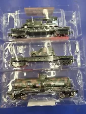 3pc Lot MENARD'S GOLD LINE Military Train Tank Flat Cars Army Truck LIONEL O