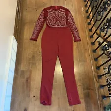 Red Maroon Rhinestone Jumpsuit sz M Selena Costume