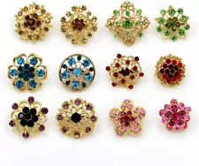 Lot 12Pcs Mixed Multi-Color Rhinestone Crystal Brooch Alloy Vintage