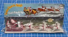 Vintage Plastic Santa Claus In Sleigh With White Reindeers Hong Kong NOS 42212