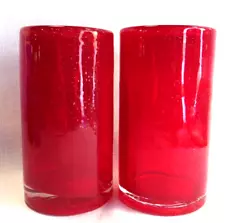 Vintage Red Glass Hand Blown 16 oz. Drinking Glasses Set Of 2