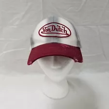 Von Dutch Embroidered Trucker Hat Strap Back Maroon Gray Distressed Baseball Cap