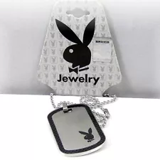 Mens Playboy Necklace Bunny Pendant Dog Tag Stainless Steel NWT Labor Day Sale x