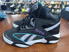 Reebok Shaq Attaq Blacktop Men's 9.5 Black White Grey Blue Purple Retro Pump Hi