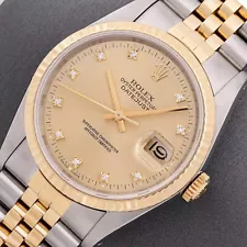 New ListingRolex Mens Datejust 16233 Factory Champagne Diamond Steel and 18k Gold Watch