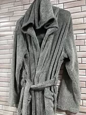 Luxury Robe Plush Bath Robe hood Fleece Unisex One Size Fits Most Heather Gray