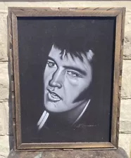 Elvis Presley Vintage Black Velvet Painting Framed Mid-Late 20th C 26x20” Signed