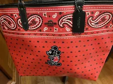 Coach Bandana Paisley Disney X Mickey Mouse Tote Bag Black White Red