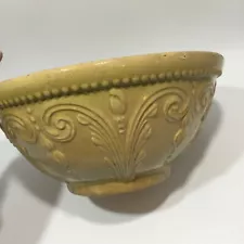 Antique Vintage Yellow Ware Mixing Bowl Ornate Scroll