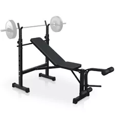 Olympic Weight Bench Press Set w Squat Rack and Leg Extension, Adjustable, Black