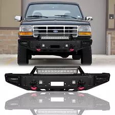 Vijay For 1992-1996 Ford Bronco Steel Front Bumper With Winch Plate&LED lights