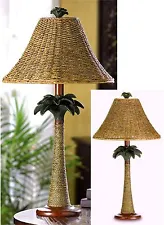 Bahama Style ** PALM TREE RATTAN ROPE COLUMN LAMP W/ OPEN-WEAVE SHADE ** NIB