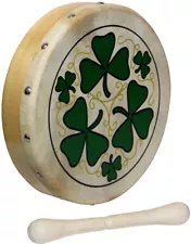 Glenluce MINI BODHRAN with tipper. 8 inch Irish drum with Clover design.