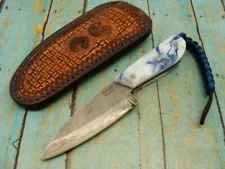 FETUS FORGE USA CUSTOM HAND MADE CABLE DAMASCUS FIXED BLADE HUNTING KNIFE KNIVES