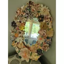 Incredible Vintage Handmade Seashell Floral Mirror