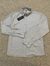 Western Rise Limitless Merino Wool Blend Button-Down Shirt Medium Gray Knit NWT