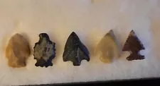 5 Count Lot Modern Knapped Flint Arrowheads Reproductions Effigy